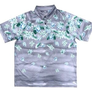 Tommy Bahama XL Sailing Lotus Short Sleeve Polo  Shirt Silver Blue NWT